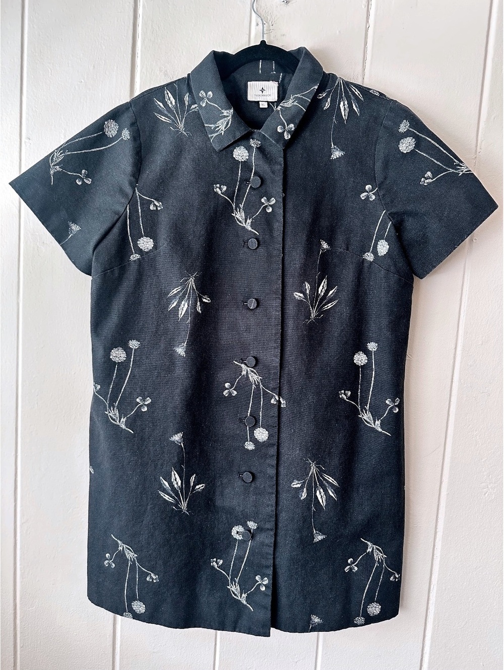 Tuckernuck Black Meadow Rue Marley Dress Button Front Collared Floral Mini XL